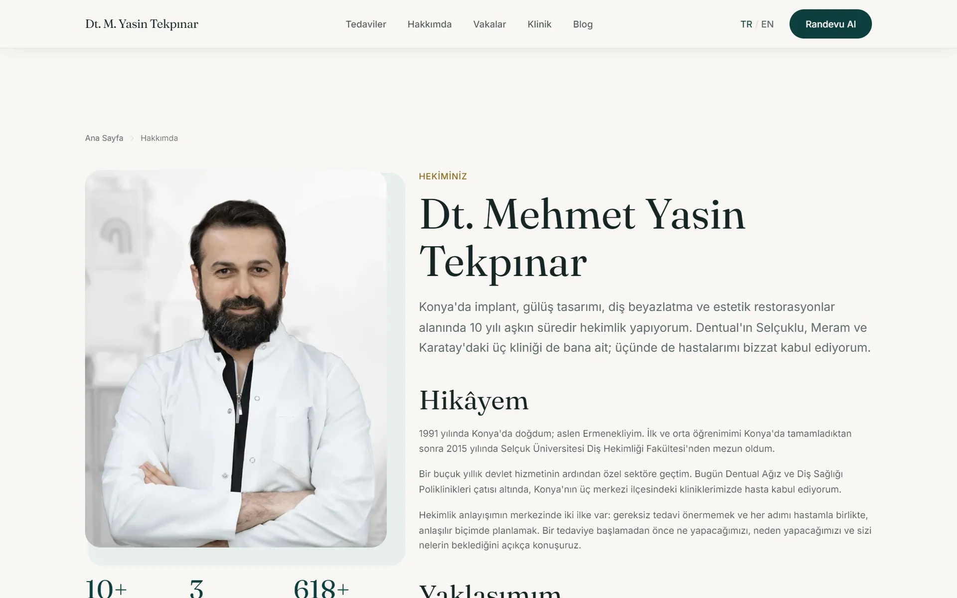 Dentual sitesinde hekimin tanıtım sayfası