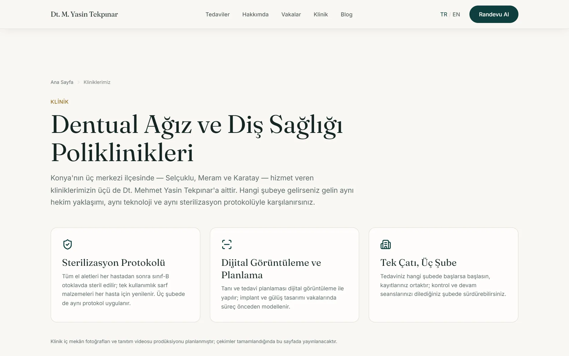Dentual sitesinde klinik sayfası