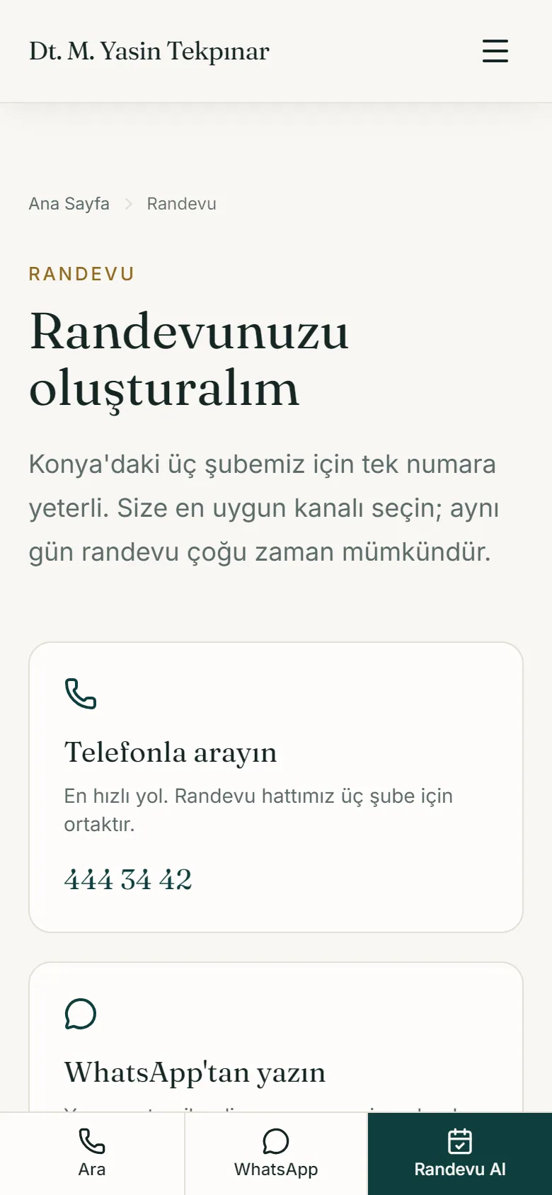 Dentual randevu sayfası telefonda