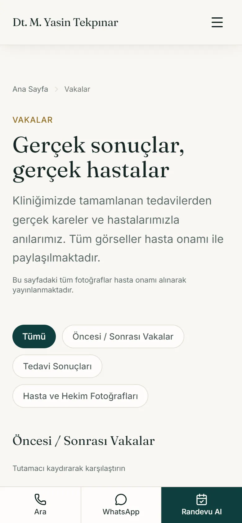 Dentual vakalar sayfası telefonda