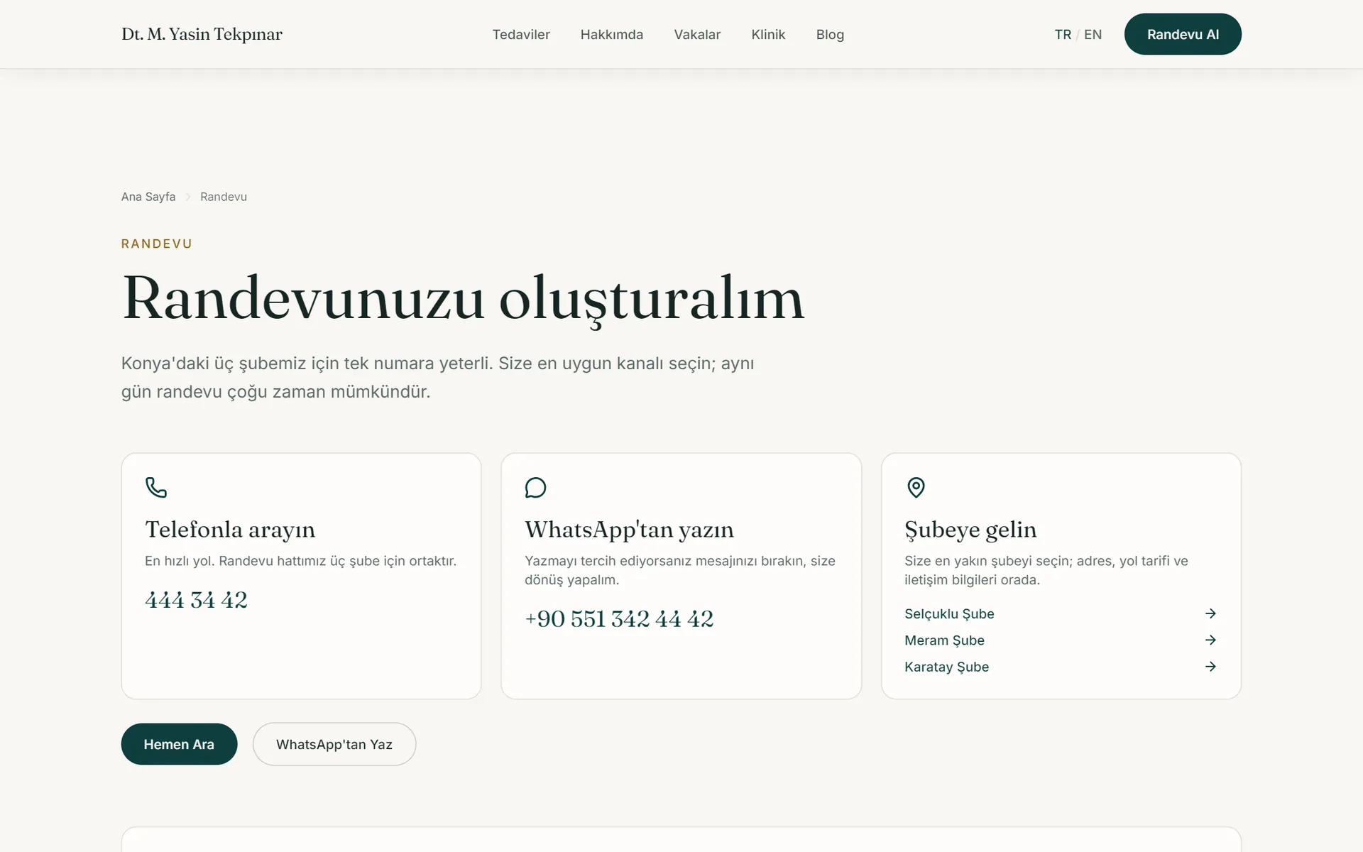 Dentual sitesinde randevu sayfası