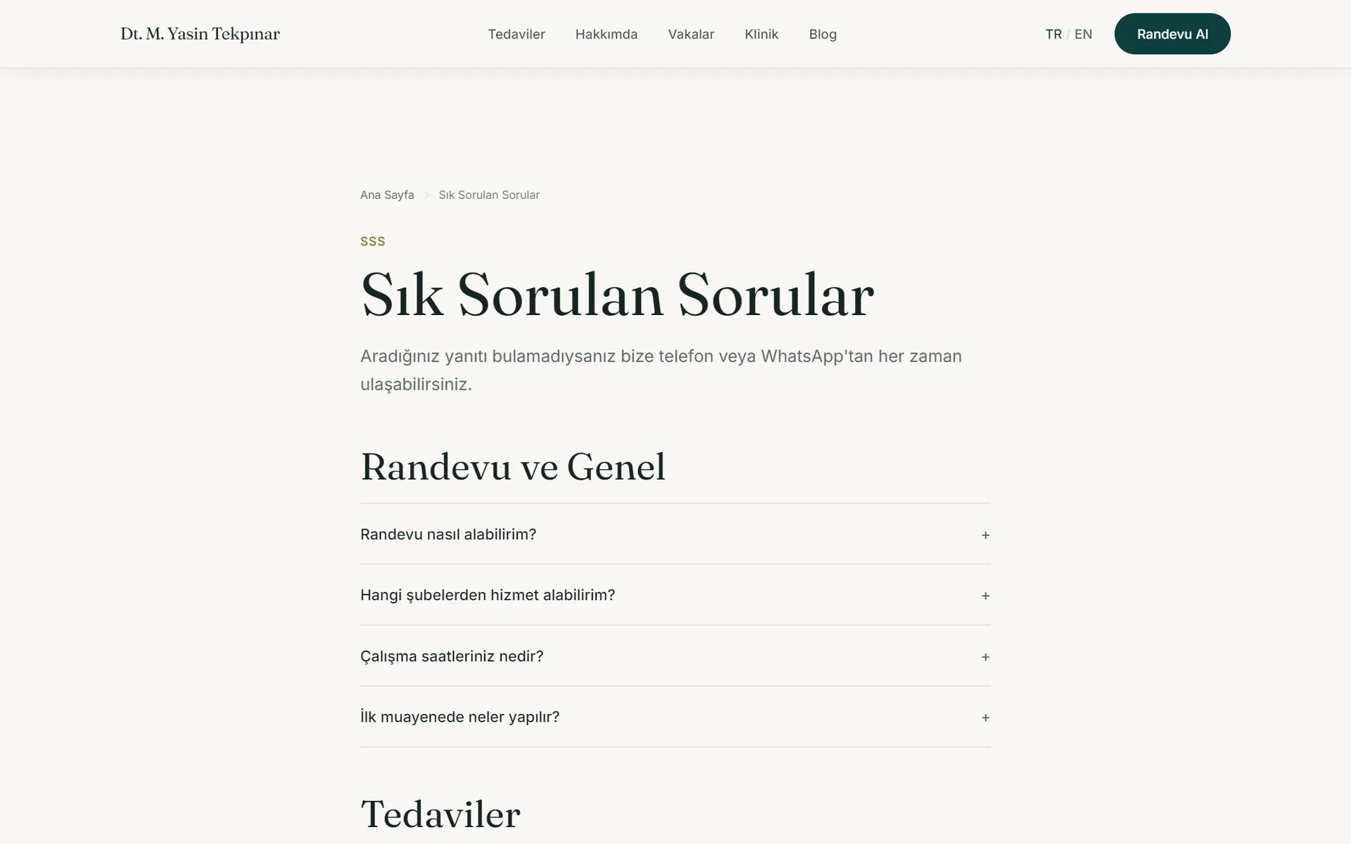 Dentual sitesinde sık sorulan sorular sayfası