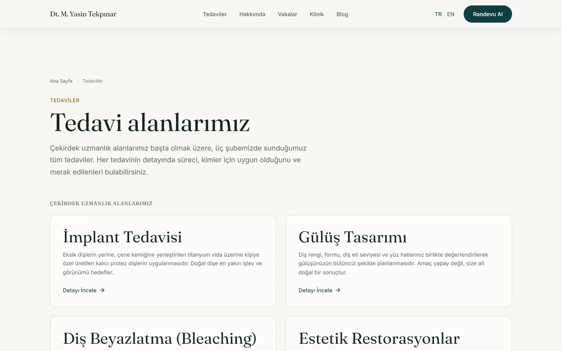 Dentual sitesinde tedavi alanları sayfası