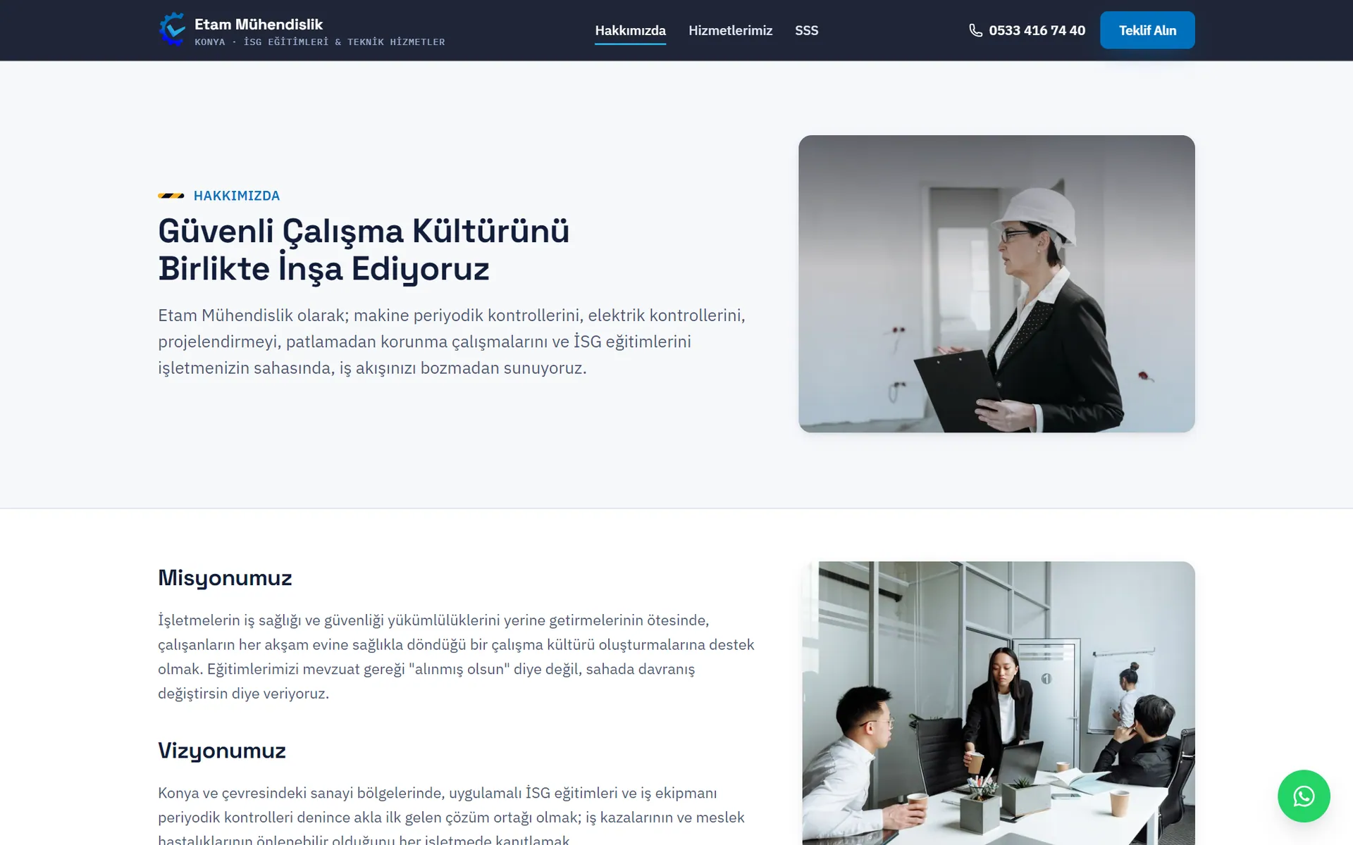Etam Mühendislik hakkımızda sayfası
