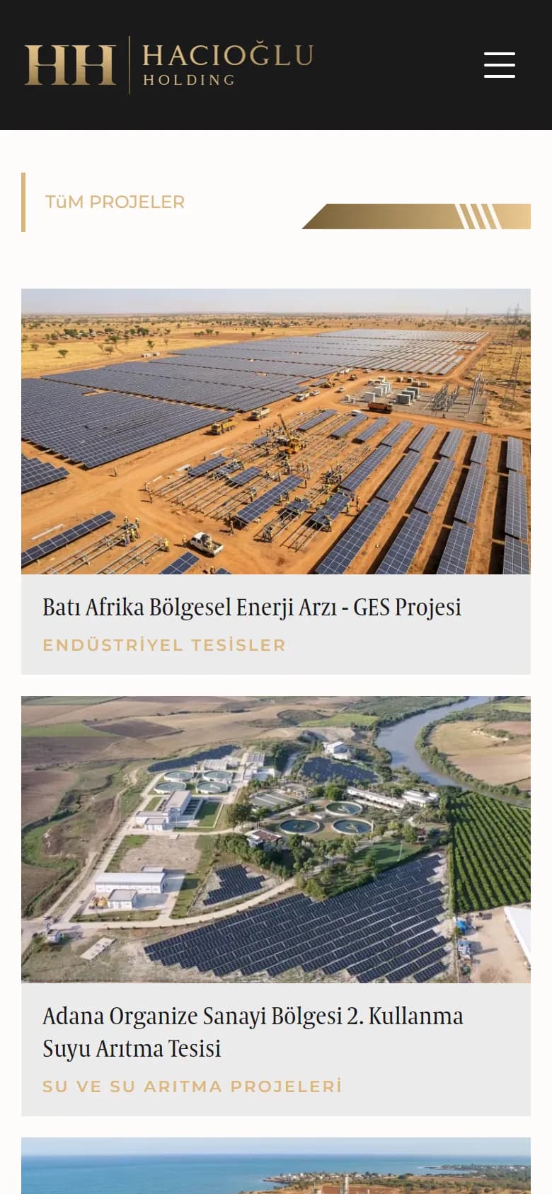 Hacıoğlu Holding projeler sayfası telefonda
