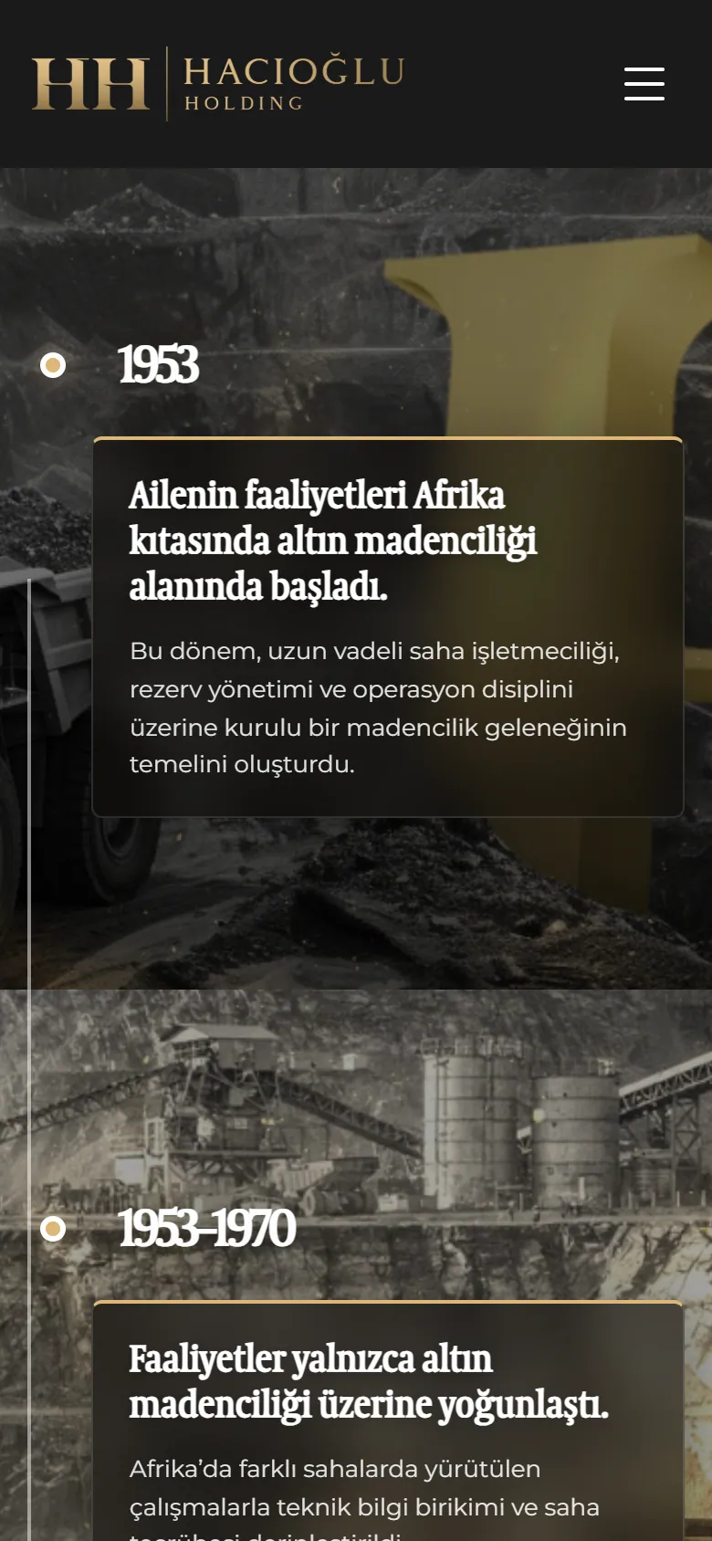 Hacıoğlu Holding tarihçe sayfası telefonda