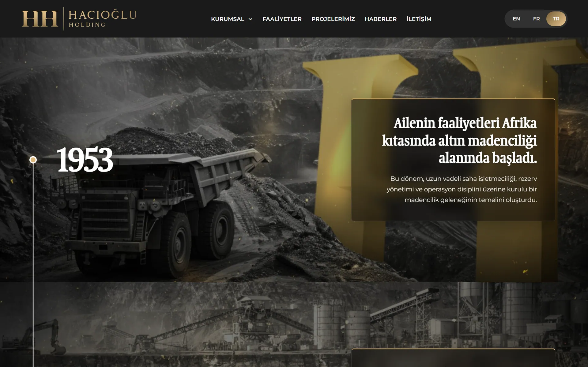 Hacıoğlu Holding tarihçe sayfasında 1953 durağı