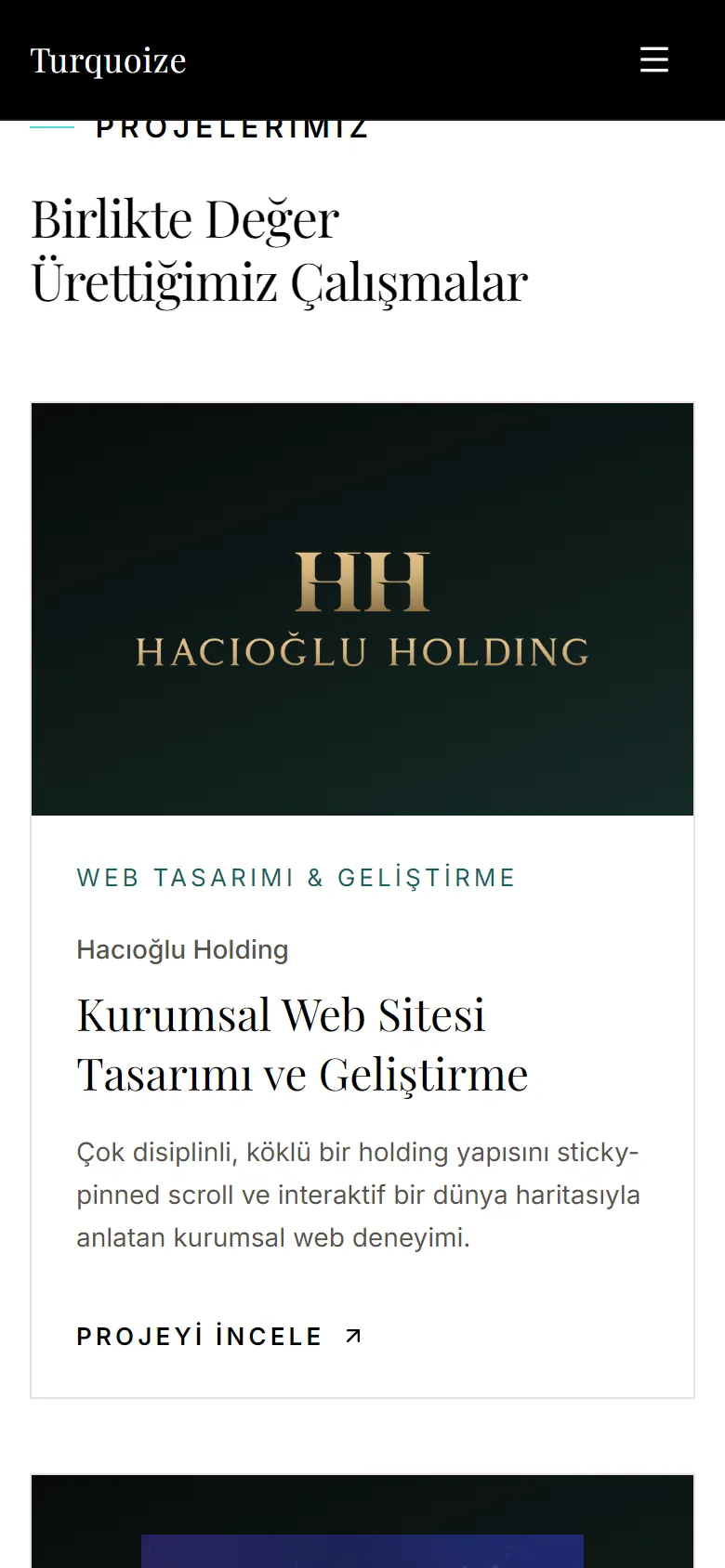 Turquoize projelerimiz sayfası telefonda